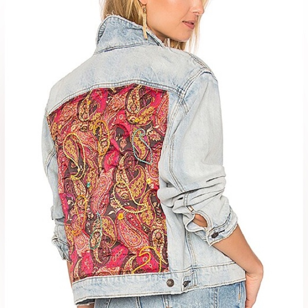 Free People Boho Denim Jacket – Paisley Back Panel M/L
